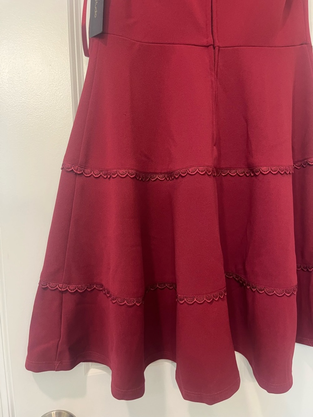 City Studio Burgundy Scalloped V-Neck Fit & Flare A-line Mini Dress Sz 9 NWT - Picture 9 of 12